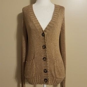 J. Crew caramel and gold dazzle cardigan